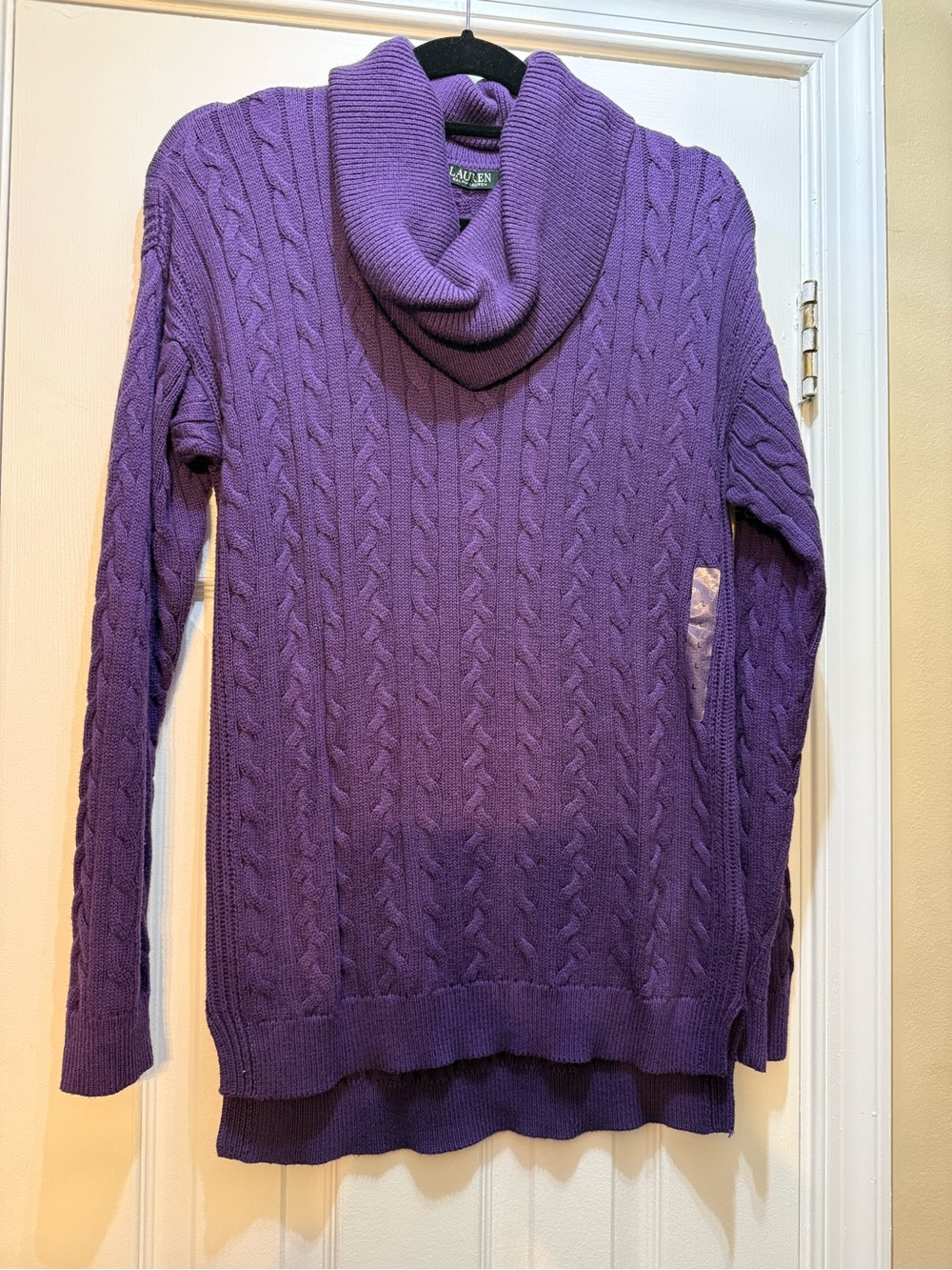Lauren Ralph Lauren Purple Cable-Knit Cowl-Neck Sweater